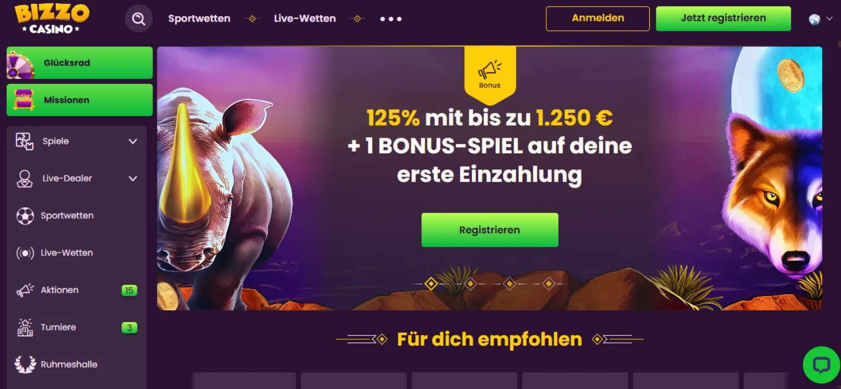 Bizzo Casino Screen